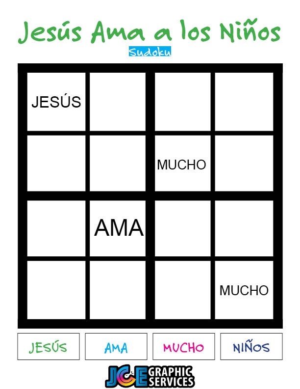 Jesús Ama a los Niños - Sudoku. Tamaño 4x4. Fácil.