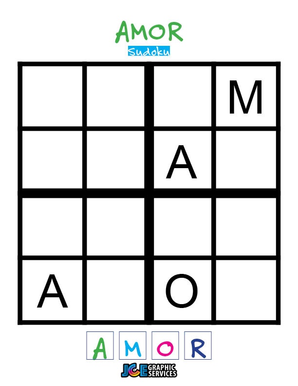 Amor - Sudoku Tamaño 4x4 - Super Fácil