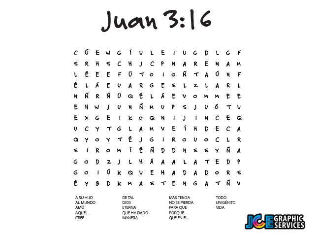 Juego Bíblico Para Niños: Sopa de Letras Juan 3:16