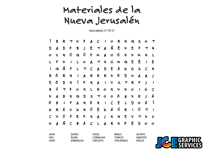 Juego Bíblico Para Niños: Sopa de Letras: Materiales de la Nueva Jerusalén