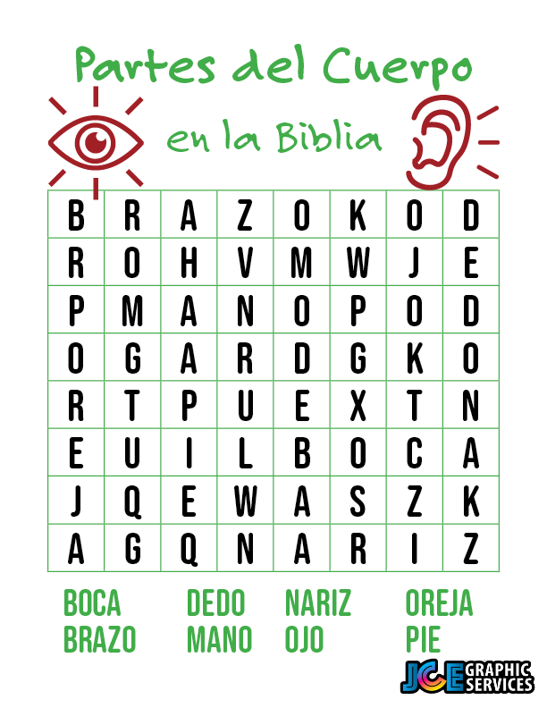 Juego Bíblico Para Niños: Sopa de Letras — Partes del Cuerpo en la Biblia
